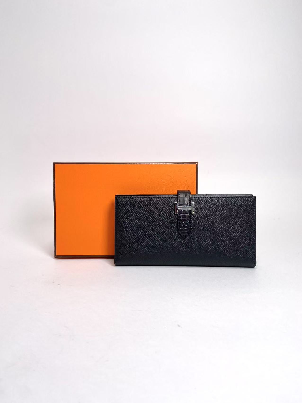 HERMES Bearn Soufflet Touch Long Wallet | Epson/Alligator | B Stamp
