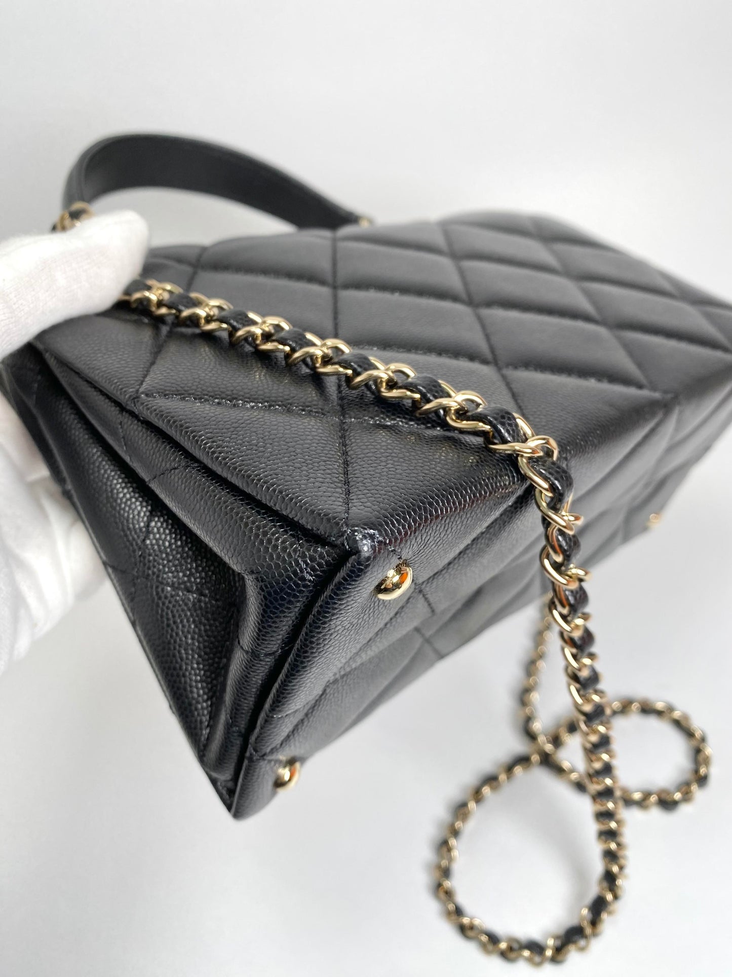 CHANEL Caviskin top handle chain shoulder bag