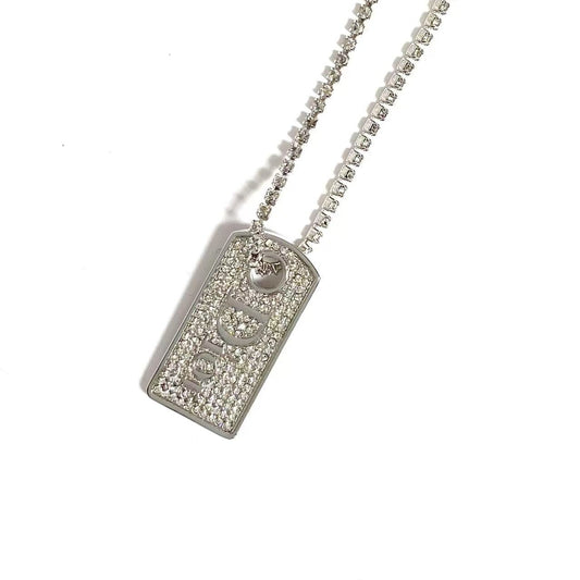 DIOR rhinestone silver plate necklace