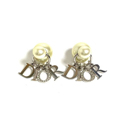 DIOR logo silver triballes resin pearl earrings