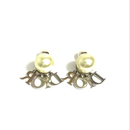 DIOR logo silver triballes resin pearl earrings