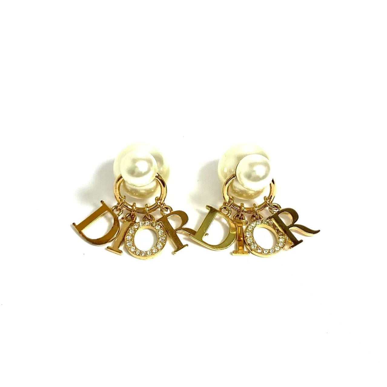 DIOR logo gold Tribales resin pearl earrings