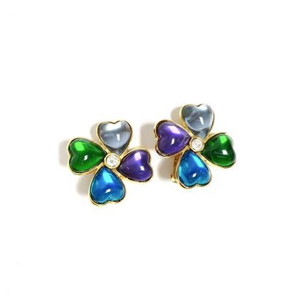 YSL Color Stone Clover Earrings