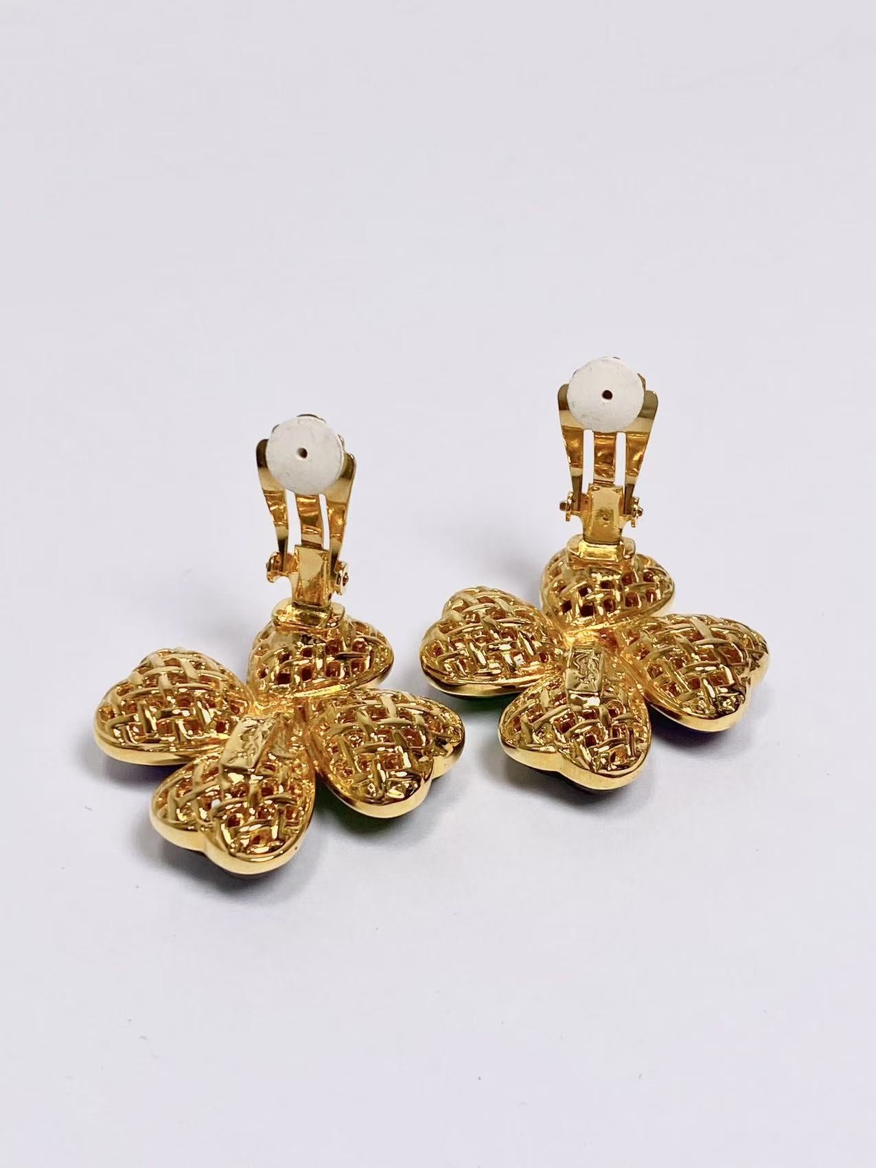 YSL Color Stone Clover Earrings