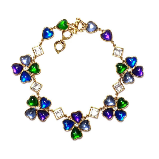 YSL Color Stone Clover Necklace